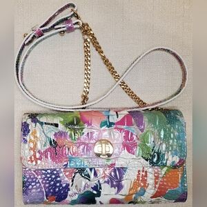 Brahmin Polina Daylily Floral Pink Blue Crossbody Clutch Shoulder Bag